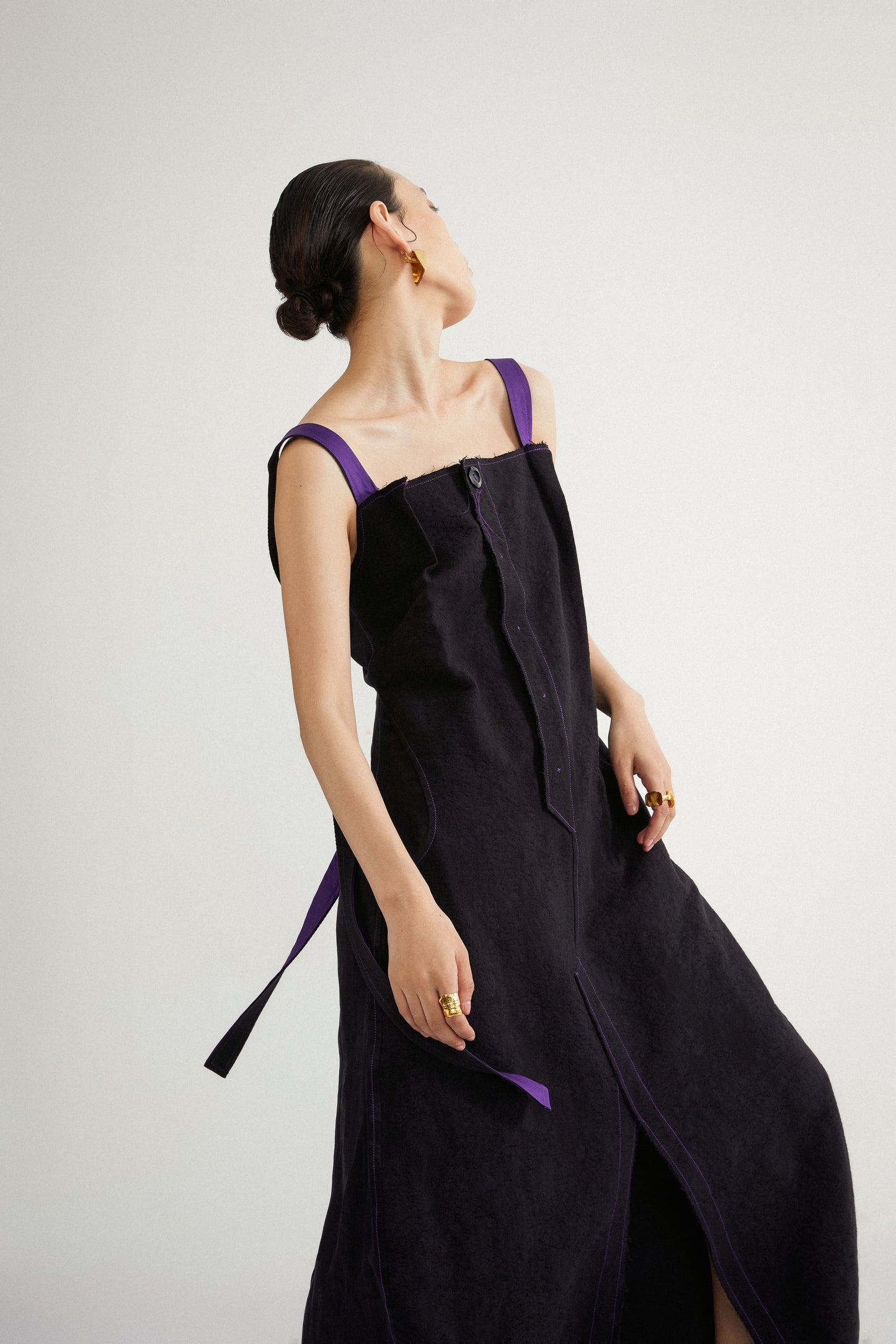 Jamproof Black Dress with Purple Strips