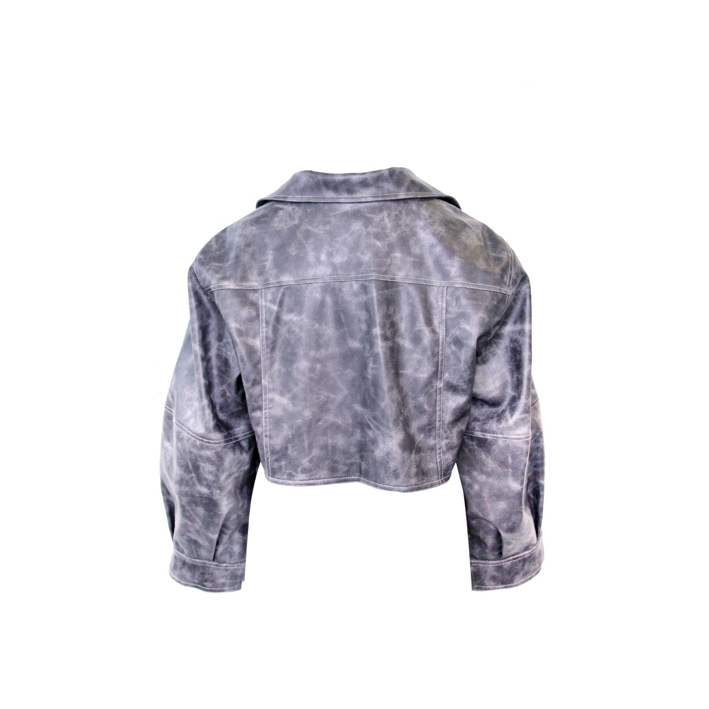 DANSHUU Charcoal Frosted Cropped Leather Jacket