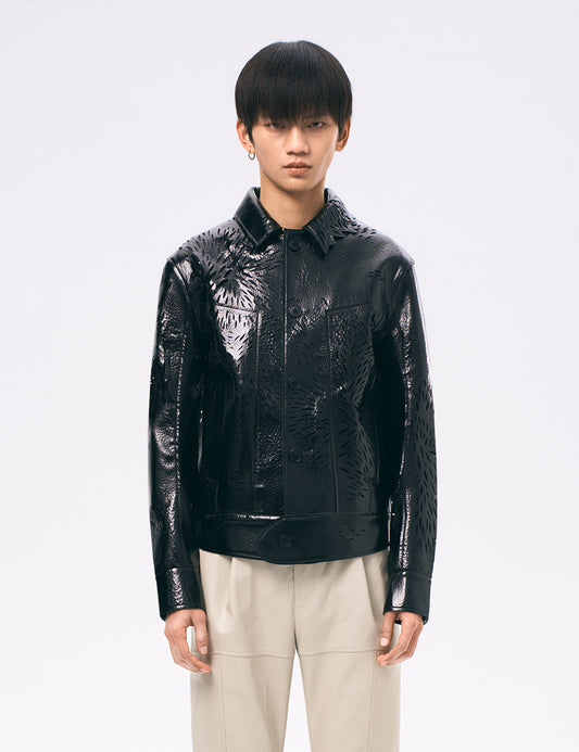 Xu Zhang Black Laser Cut Leather Jacket