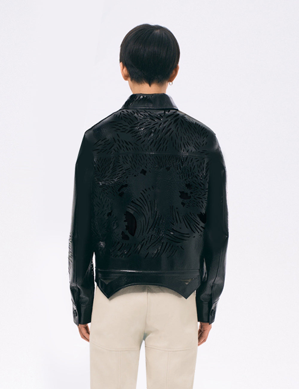 Xu Zhang Black Laser Cut Leather Jacket