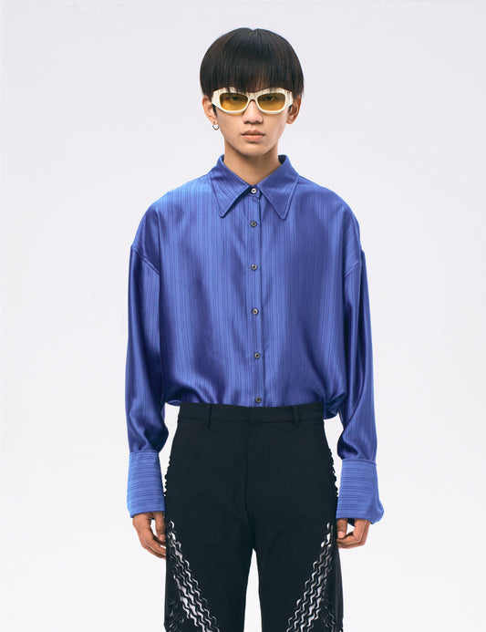 Xu Zhang Blue Stripe Shirt with Wax Cufflinks