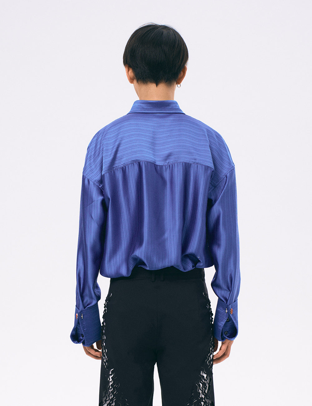 Xu Zhang Blue Stripe Shirt with Wax Cufflinks