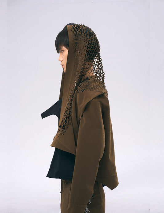 Xu Zhang Brown Laser Cut Hoodie Jacket