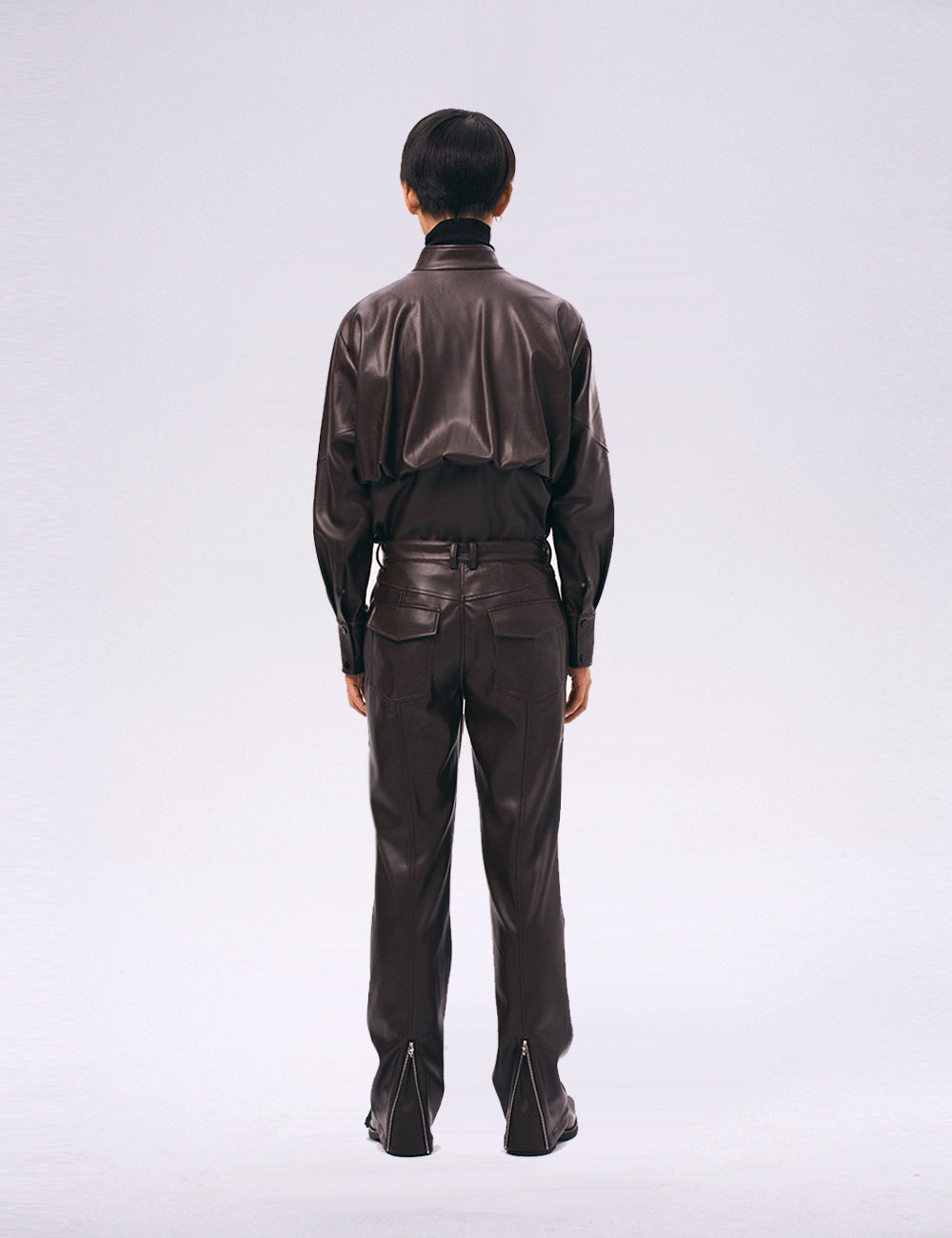 Xu Zhang Brown Vegan Leather Shirt