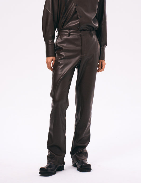 Xu Zhang Brown Vegan Leather Trousers