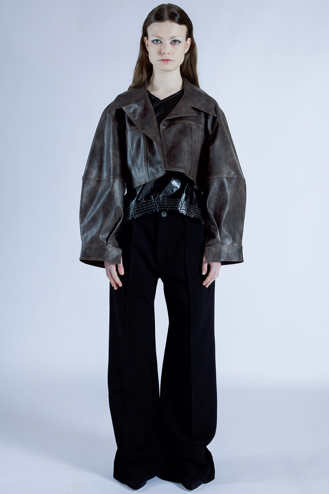 DANSHUU Hazel Patina Cropped Leather Jacket