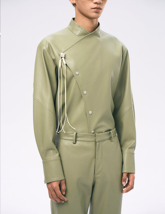 Xu Zhang Green Vegan Leather Shirt