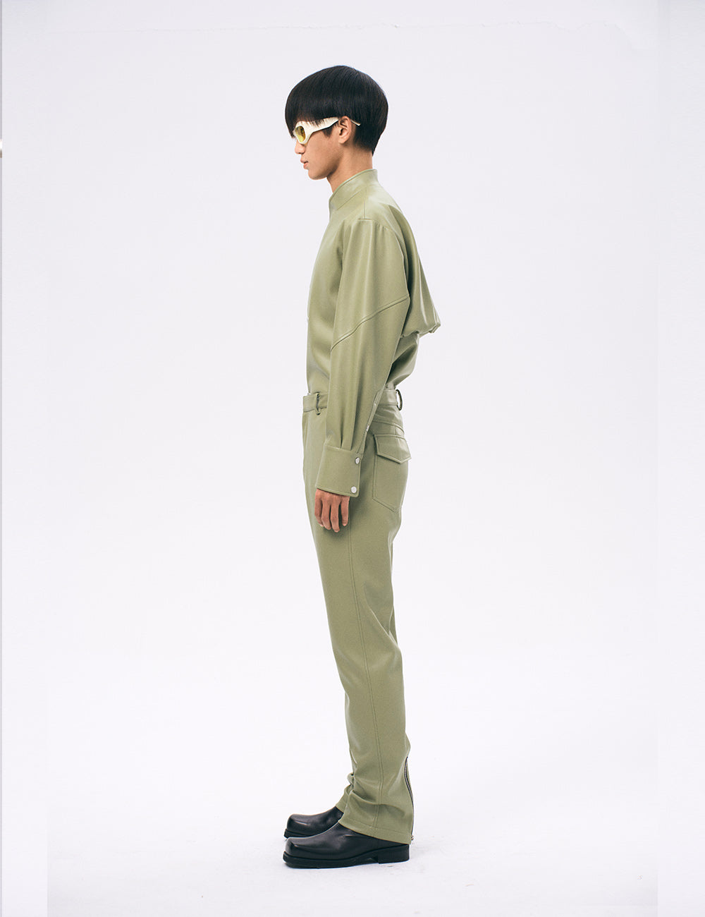 Xu Zhang Green Vegan Leather Shirt