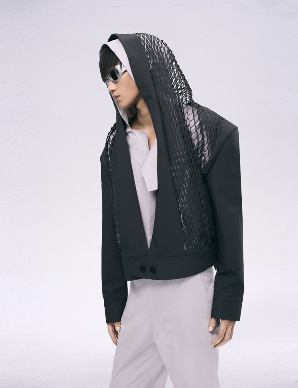 Xu Zhang Grey Laser Cut Hoodie Jacket